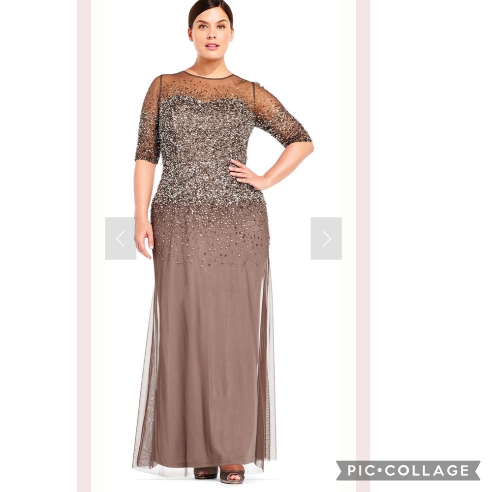 Adrianna papell PLUS SIZE beaded SWEETHEART ILLUSION NECKLINE DRESS - Picture 12 of 16